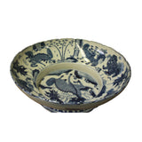 Chinese Blue White Round Porcelain Kirin Graphic Bowl Deep Plate ws1087S
