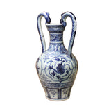 Chinese Blue White Porcelain Flowers Graphic Dragon Handle Vase ws1096S