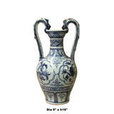 Chinese Blue White Porcelain Flowers Graphic Dragon Handle Vase ws1096S