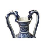 Chinese Blue White Porcelain Flowers Graphic Dragon Handle Vase ws1096S