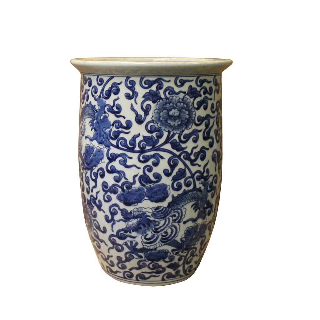 Chinese Blue White Double Dragons Scroll Pattern Tall Porcelain Pot ws –  Golden Lotus Antiques