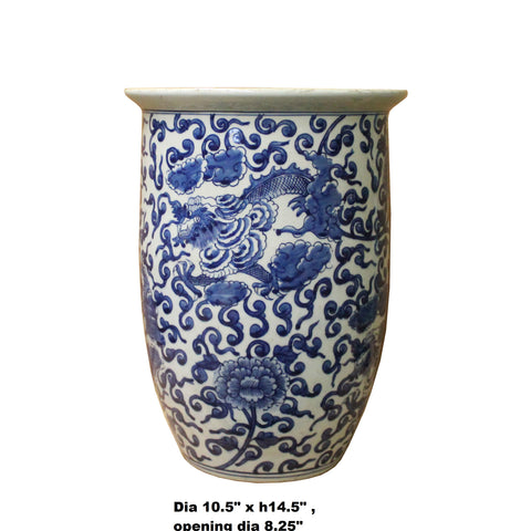 blue and white chinese planter pots Chinese Blue White Double Dragons Scroll Pattern Tall Porcelain Pot ws1098S