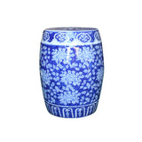 porcelain stool - blue white side table - cream yellow ottoman