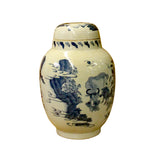 Chinese Blue White Round Porcelain People Graphic Accent Jar ws1104S