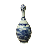 Chinese Blue White Porcelain Scenery Graphic Bulb Shape Vase ws1106S