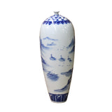 Chinese Blue White Porcelain Scenery Graphic Tiny Mouth Vase ws1108S