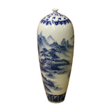 Chinese Blue White Porcelain Scenery Graphic Tiny Mouth Vase ws1108S