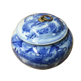 Chinese Oriental Blue Off White Porcelain Round Container Urn ws1113S