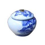 Chinese Oriental Blue Off White Porcelain Round Container Urn ws1113S