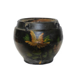 Chinese Ancient style Black Glaze Flower Graphic Ceramic Bowl Pot ws1136S