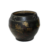 Chinese Ancient style Black Glaze Flower Graphic Ceramic Bowl Pot ws1136S
