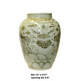 Gray Off White Flowers Fishes Graphic Fat Round Ceramic Vase ws1139S