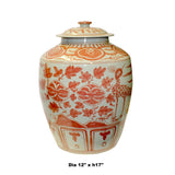 Pink Orange Off White Flowers Birds Graphic Round Ceramic Jar ws1140S