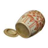 Pink Orange Off White Flowers Birds Graphic Round Ceramic Jar ws1140S