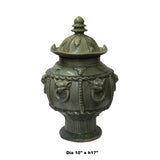 Chinese Ancient style Green Gray Ceremonial Jar with Relief Foo Dogs Motif ws1141S