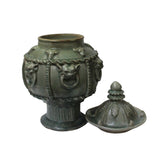 Chinese Ancient style Green Gray Ceremonial Jar with Relief Foo Dogs Motif ws1141S