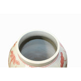 Coral Pink Orange Off White Flowers Fishes Graphic Round Ceramic Jar ws1142S