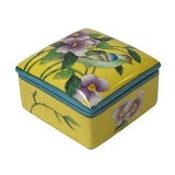 Contemporary Yellow Flower Painting Square Porcelain Box - Jewelry Box ws1149S