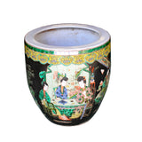 Chinese Oriental Vintage Porcelain Black Enamel People Graphic Pot ws1156S