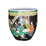 Chinese Oriental Vintage Porcelain Black Enamel People Graphic Pot ws1156S
