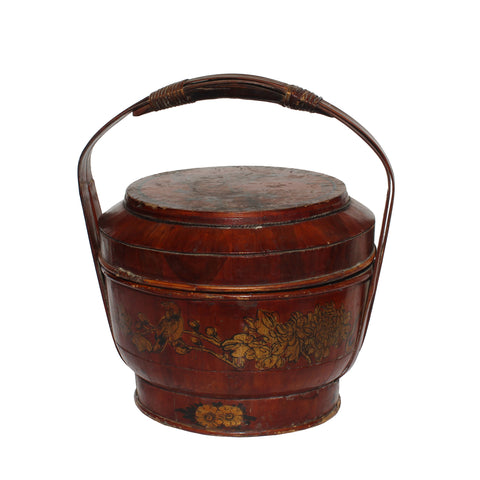 basket - wood bucket - round bucket w handle