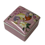 Pink Flower Peacock Painting Square Porcelain Box - Jewelry Box ws1161S