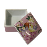 Pink Flower Peacock Painting Square Porcelain Box - Jewelry Box ws1161S