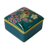 Contemporary Teal Flower Painting Square Porcelain Box - Jewelry Box ws1173S