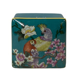 Contemporary Teal Flower Painting Square Porcelain Box - Jewelry Box ws1173S