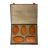 Chinese Calligraphic Box Set Cinnabar Ink Sticks 5 Ox Motif Art ws1197S