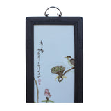 Vintage Chinese Wood Frame Porcelain Flower Birds Wall Plaque Panel ws1204S