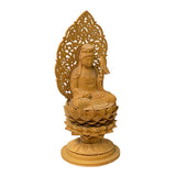 Chinese Sandal Wood Lotus Base Kwan Yin Bodhisattva Statue ws1223S