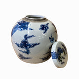 Chinese Blue & White Dragon Graphic Porcelain Ginger Jar ws1238S