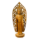 Chinese Sandal Wood Lotus Base Abhaya Mudra Buddha Statue ws1246S