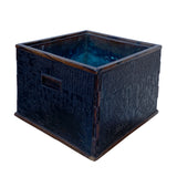 Vintage Chinese Dimensional Relief Motif Square Wood Metal Storage Box ws1266S