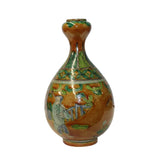 Chinese Yellow Copper Ceramic People Graphic Painting Pear Vase ws1275S