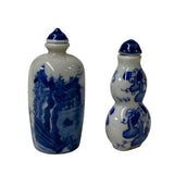 2 x Chinese Porcelain Snuff Bottle With Blue White Scenery Graphic ws1280S