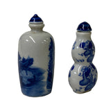2 x Chinese Porcelain Snuff Bottle With Blue White Scenery Graphic ws1280S