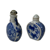 2 x Chinese Porcelain Snuff Bottle With Blue White Birds Fishes Graphic ws1281S
