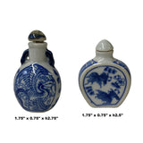 2 x Chinese Porcelain Snuff Bottle With Blue White Birds Fishes Graphic ws1281S