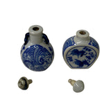 2 x Chinese Porcelain Snuff Bottle With Blue White Birds Fishes Graphic ws1281S