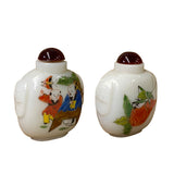 2 x White Glass Print Oriental Graphic Snuff Bottle ws1287S