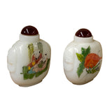 2 x White Glass Print Oriental Graphic Snuff Bottle ws1287S