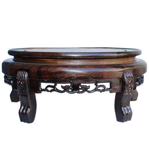 Chinese Brown Wood Round Table Top Stand Display Easel