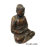 Chinese Golden Brown Lacquer Wooden Meditation Buddha Statue ws1303S