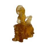 Crystal Glass Liuli Pate-de-Verre Orange Manjusri Bodhisattva Statue ws1315S