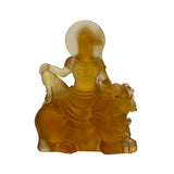 Crystal Glass Liuli Pate-de-Verre Orange Manjusri Bodhisattva Statue ws1315S