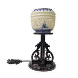 Chinese White Porcelain Shade Wood Pedestal Base Table Lamp ws1356S