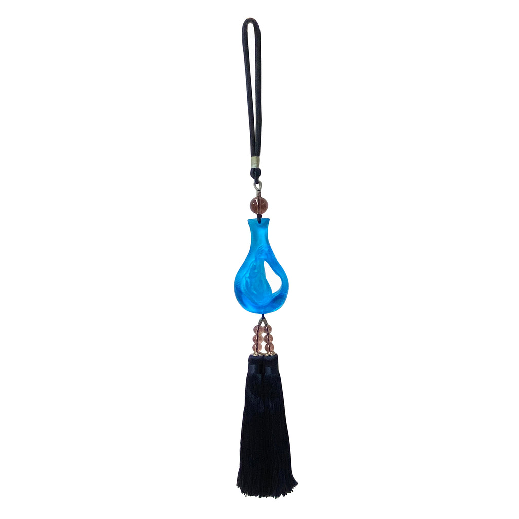 Liuli Crystal Glass Fengshui Fortune Blue Lotus Hand Bottle Decor Tassel ws1367S