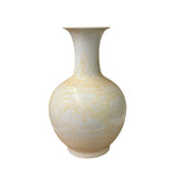 Chinese Off White Porcelain Dimensional Phoenix Dragon Round Vase ws1369S